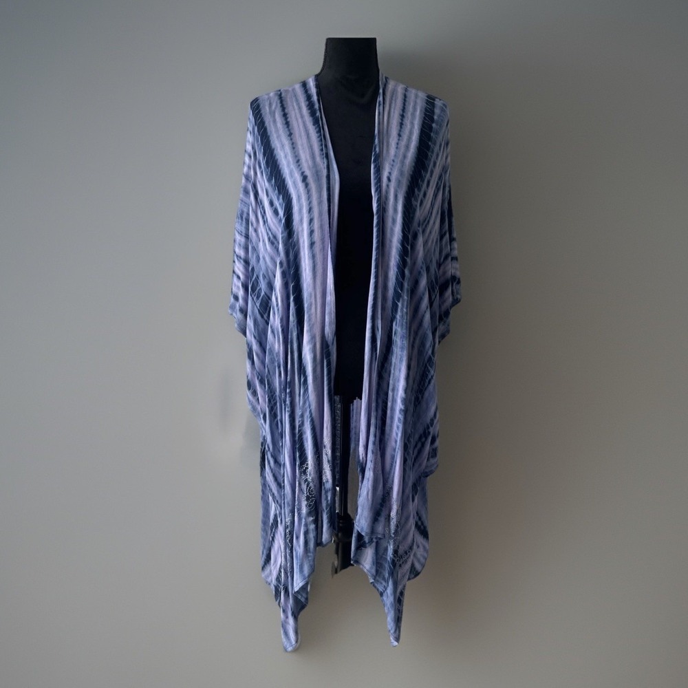 Soft Surroundings Kimono Swim Cover Up One‎ Size Tie Dye Blue Bedazzled Beachy